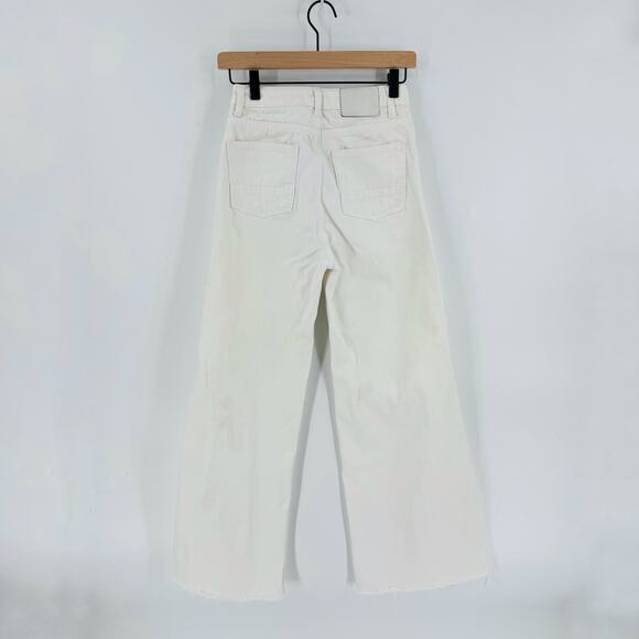 Sandro Paris Wide Leg Jeans Raw Hem Cream Denim High Rise Cotton Pants Size 36 - Picture 2 of 8